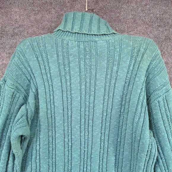 L.L. Bean Women's Pullover Ribbed Turtleneck Sweater Green Medium Cotton Vintage - Picture 7 of 12